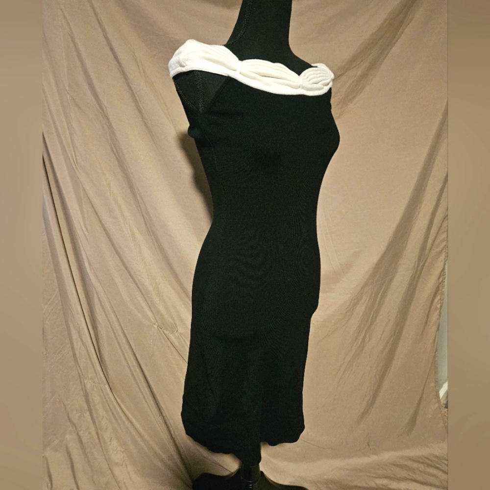 BCBG Max Azaria Off The Shoulder Black and White Dress